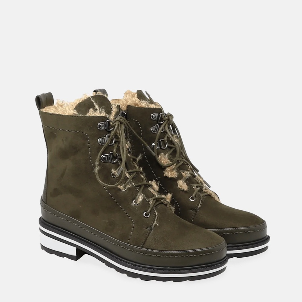 Women’s Lace Up Zip non Slip Sole Ankle Boot in Green Faux Suede